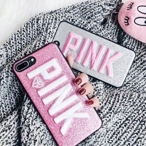2 New Covers Silver and Pink for Iphone 8 Plus. Glitter (2Pack)